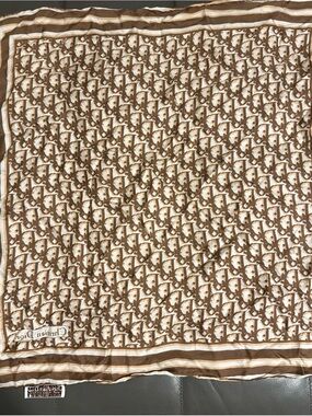 Dior Vintage Cream and Brown Signature Logo silk scarf